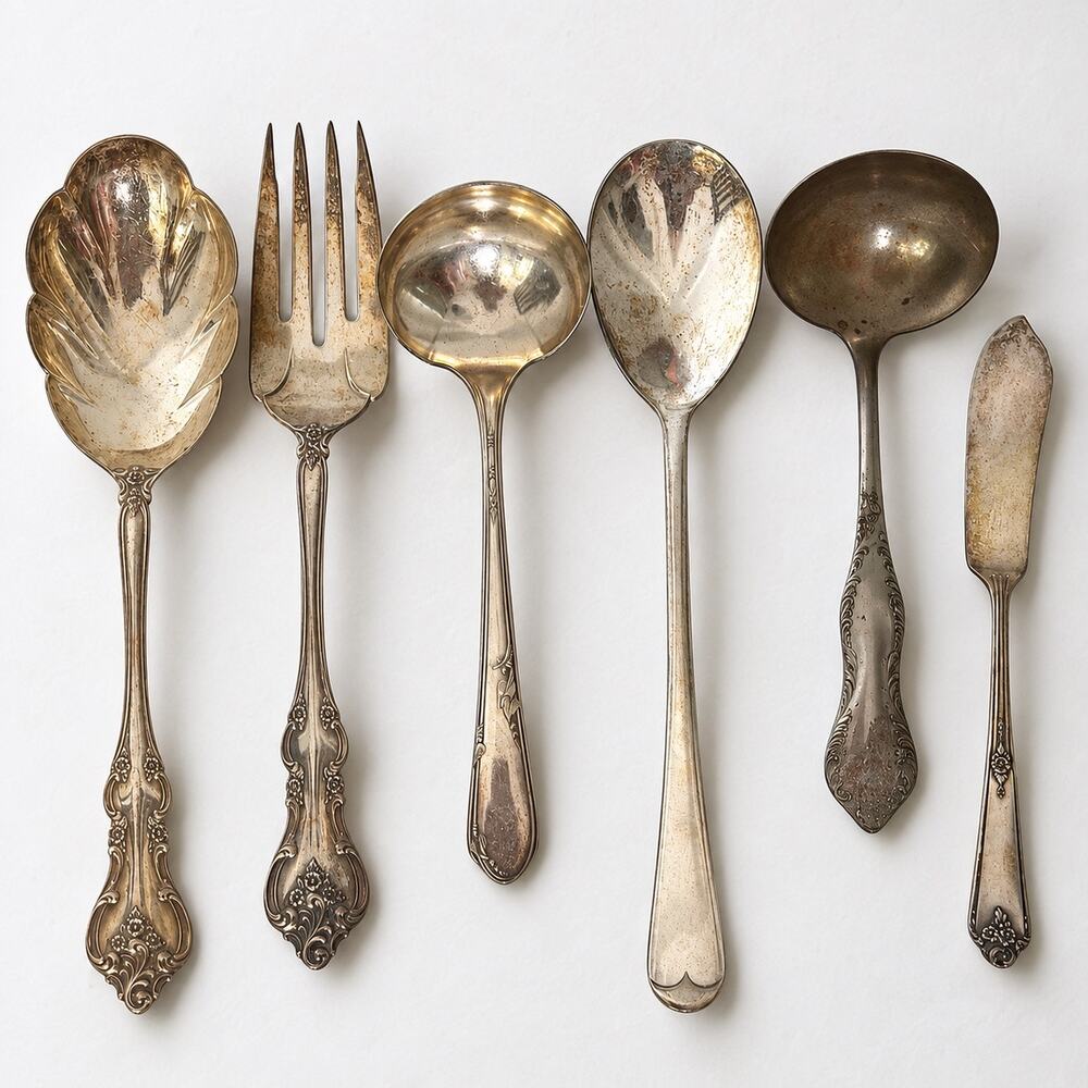 Vintage Silverplate Serving Utensil Lot Mixed Patterns Ladles Fork Spoons